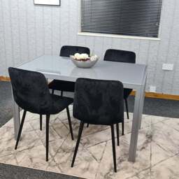 Kosy Koala 4 Seater Glass and Velvet Dining Set Grey and Black - Portland - Wilko - thumbnail 1