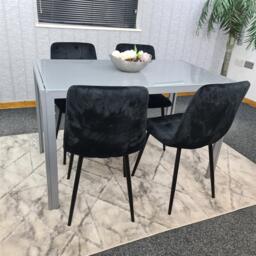 Kosy Koala 4 Seater Glass and Velvet Dining Set Grey and Black - Portland - Wilko - thumbnail 3