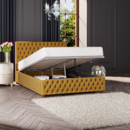 Laurence Llewelyn-Bowen Seren Small Double Ochre Plush Velvet Ottoman Bed - Yellow - Wilko - thumbnail 3