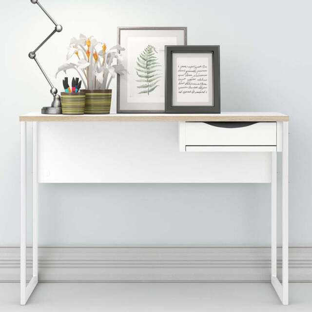 Florence Function Plus Single Drawer Desk White and Oak Trim - Size: 48 x 110 x 76cm - Furniture to Go - Wilko - image 1