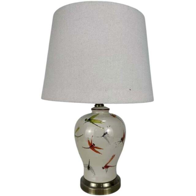 Acacia Home Dragonfly Pattern Ceramic Table Lamp with Shade 37cm - Size: 37 x 16 x 16cm - Multi - Wilko - image 1