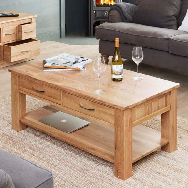 Baumhaus Mobel 4 Drawer Oak Coffee Table - Brown - Wilko - image 1