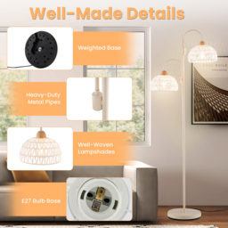 Costway 2 Light White Woven Shade Floor Lamp with Foot Switch - Size: 27.7 x 27.7 x 154cm - Wilko - thumbnail 6