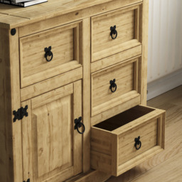 Vida Designs Corona Single Door 4 Drawer Pine Small Sideboard - Size: 40 x 86 x 76cm - Brown - Wilko - thumbnail 5