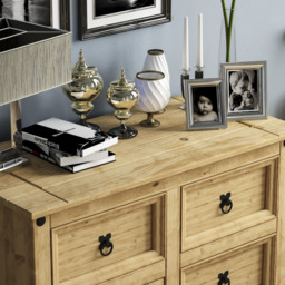 Vida Designs Corona Single Door 4 Drawer Pine Small Sideboard - Size: 40 x 86 x 76cm - Brown - Wilko - thumbnail 4