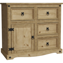 Vida Designs Corona Single Door 4 Drawer Pine Small Sideboard - Size: 40 x 86 x 76cm - Brown - Wilko - thumbnail 3
