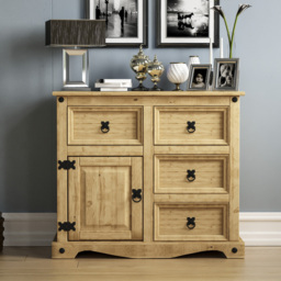 Vida Designs Corona Single Door 4 Drawer Pine Small Sideboard - Size: 40 x 86 x 76cm - Brown - Wilko - thumbnail 7