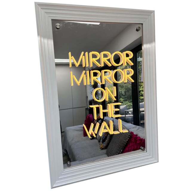 Splashbax Mirror on the Wall Mirror White Premium Gallery Frame LED Neon Wall Art - Size: 105 x 75 x 7cm - Multi - Wilko - image 1