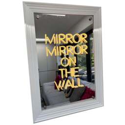 Splashbax Mirror on the Wall Mirror White Premium Gallery Frame LED Neon Wall Art - Size: 105 x 75 x 7cm - Multi - Wilko