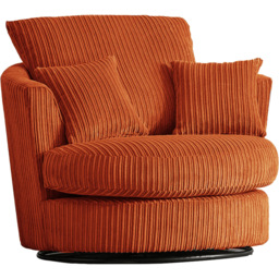Luxor Orange Jumbo Cord Swivel Chair - Size: Single - Wilko - thumbnail 3