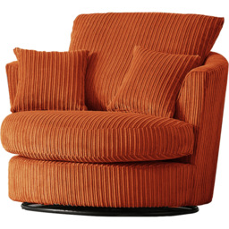 Luxor Orange Jumbo Cord Swivel Chair - Size: Single - Wilko - thumbnail 4