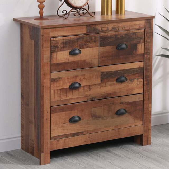 FurnitureHMD 4 Drawer Industrial Style Wooden Chest of Drawers - Brown - Wilko - image 1