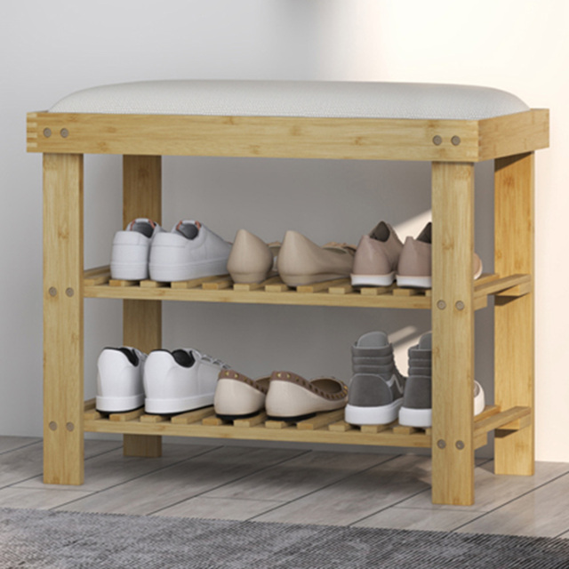 HOMCOM 2 Shelf Cream Bamboo Shoe Storage Bench - Size: 49 x 29 x 60cm - Wilko - image 1