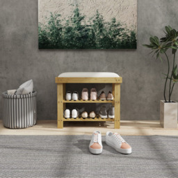 HOMCOM 2 Shelf Cream Bamboo Shoe Storage Bench - Size: 49 x 29 x 60cm - Wilko - thumbnail 6