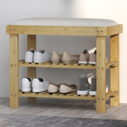 HOMCOM 2 Shelf Cream Bamboo Shoe Storage Bench - Size: 49 x 29 x 60cm - Wilko