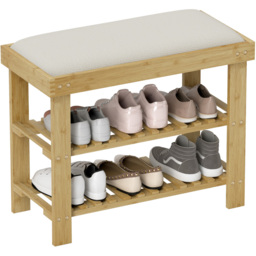 HOMCOM 2 Shelf Cream Bamboo Shoe Storage Bench - Size: 49 x 29 x 60cm - Wilko - thumbnail 3