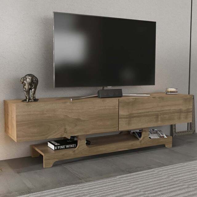 Decorotika Tera 2 Door Single Shelf Walnut TV Unit - Size: 46.8 x 160 x 35cm - Brown - Wilko - image 1