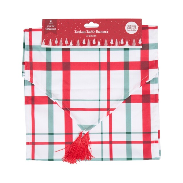 Plaid Tartan Table Runner White - All I Want For Christmas - Wilko - image 1