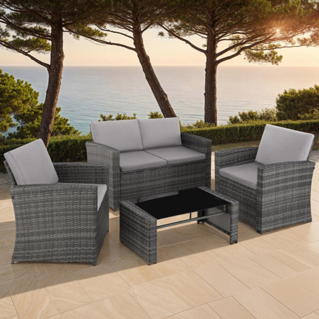 tectake Lucca 4 Seater Grey Outdoor Sofa Set - Wilko - image 1