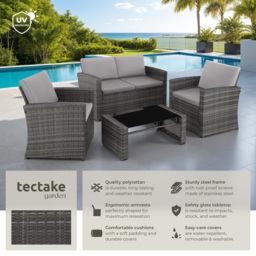 tectake Lucca 4 Seater Grey Outdoor Sofa Set - Wilko - thumbnail 7