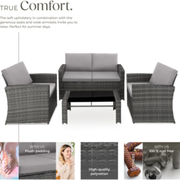 tectake Lucca 4 Seater Grey Outdoor Sofa Set - Wilko - thumbnail 4