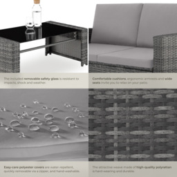 tectake Lucca 4 Seater Grey Outdoor Sofa Set - Wilko - thumbnail 6