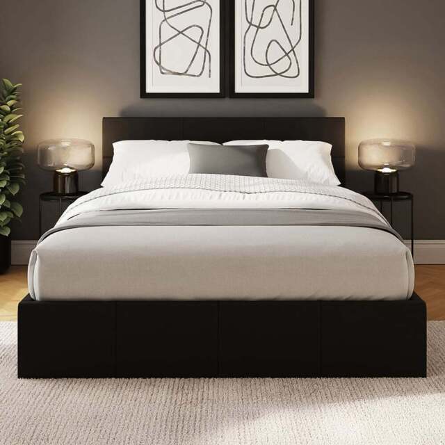 GFW Double Black Faux Leather End Lift Ottoman Bed with Memory Pocket Spring Mattress - Wilko - image 1