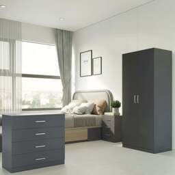 Seconique Dakota 2 Door Wardrobe Dark Grey Bedroom Furniture Set - Size: 175 x 75 x 48cm - Wilko - thumbnail 1