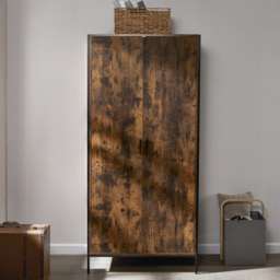 VIDA DESIGNS Brooklyn 2 Door Dark Wood Industrial Wardrobe with Hanging Rail and Shelf - Brown - Wilko - thumbnail 4
