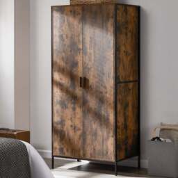VIDA DESIGNS Brooklyn 2 Door Dark Wood Industrial Wardrobe with Hanging Rail and Shelf - Brown - Wilko