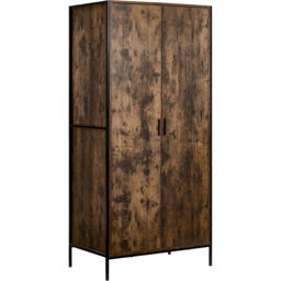 VIDA DESIGNS Brooklyn 2 Door Dark Wood Industrial Wardrobe with Hanging Rail and Shelf - Brown - Wilko - thumbnail 3