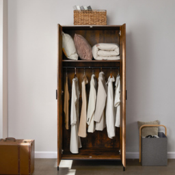 VIDA DESIGNS Brooklyn 2 Door Dark Wood Industrial Wardrobe with Hanging Rail and Shelf - Brown - Wilko - thumbnail 6