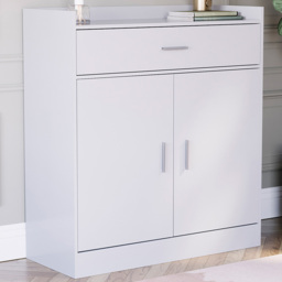 Vida Designs Dalby 2 Door Single Drawer White Shoe Cabinet - Size: 90 x 82 x 34cm - Wilko - thumbnail 1