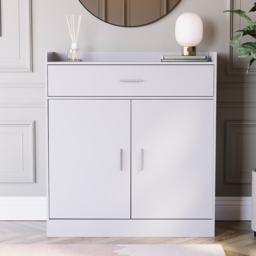 Vida Designs Dalby 2 Door Single Drawer White Shoe Cabinet - Size: 90 x 82 x 34cm - Wilko - thumbnail 4