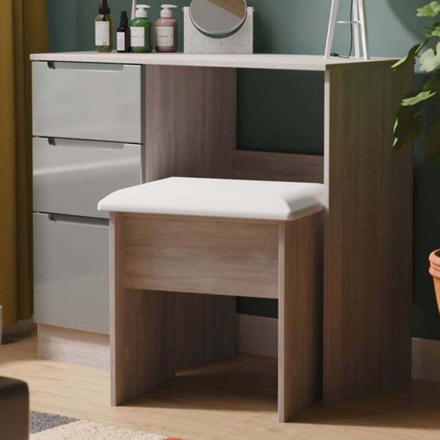 Crowndale Milan 3 Drawer Grey Gloss and Grey Oak Dressing Table Ready Assembled - Size: 80 x 90 x 39cm - Grey Gloss & Grey Oak - Wilko - image 1