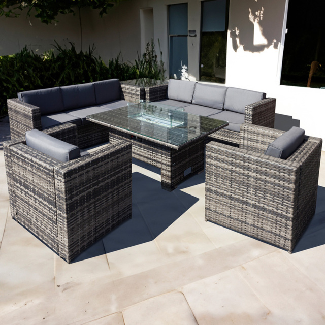 Oseasons Malta 8 Seater Grey Walnut Rattan Rising Firepit Corner Sofa Set - Brown - Wilko - image 1