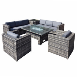 Oseasons Malta 8 Seater Grey Walnut Rattan Rising Firepit Corner Sofa Set - Brown - Wilko - thumbnail 4