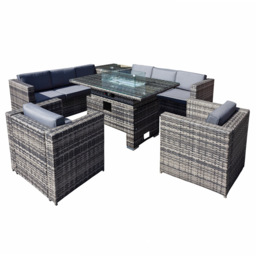 Oseasons Malta 8 Seater Grey Walnut Rattan Rising Firepit Corner Sofa Set - Brown - Wilko - thumbnail 3