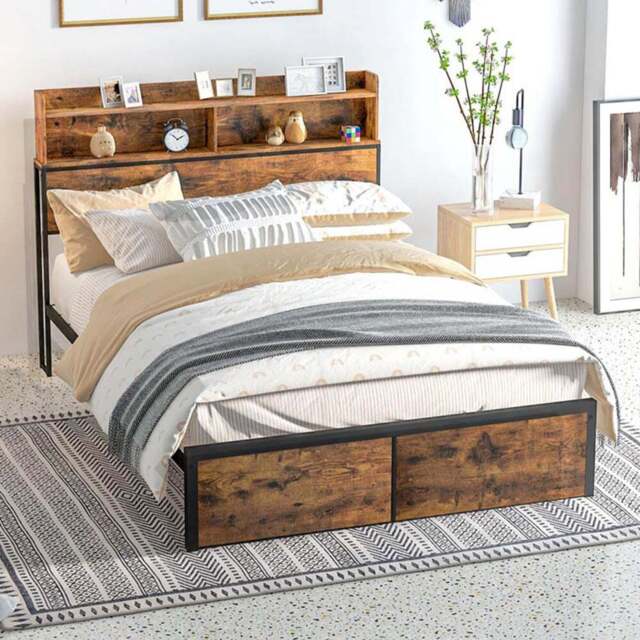 Portland Double Rustic Brown Industrial Style Steel Bed Frame with Headboard and Footboard - Wilko - image 1
