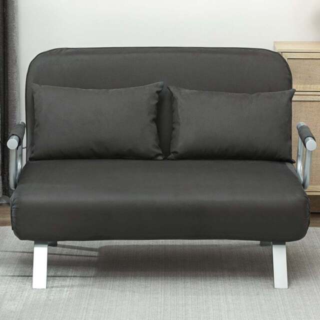 HOMCOM 2 Seater Charcoal Grey Fabric Sofa Bed with Pillows - Wilko - image 1