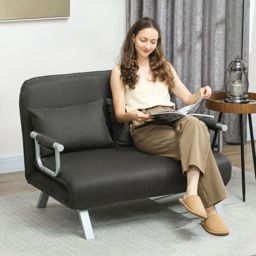HOMCOM 2 Seater Charcoal Grey Fabric Sofa Bed with Pillows - Wilko - thumbnail 4