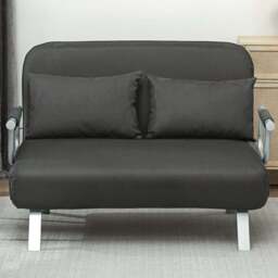 HOMCOM 2 Seater Charcoal Grey Fabric Sofa Bed with Pillows - Wilko - thumbnail 1