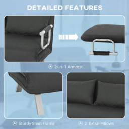 HOMCOM 2 Seater Charcoal Grey Fabric Sofa Bed with Pillows - Wilko - thumbnail 6