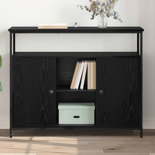 vidaXL 2 Door 3 Shelf Black Oak Sideboard - Size: 80 x 100 x 35cm - Wilko - image 1
