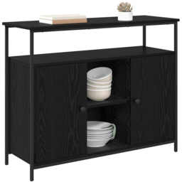 vidaXL 2 Door 3 Shelf Black Oak Sideboard - Size: 80 x 100 x 35cm - Wilko - thumbnail 4