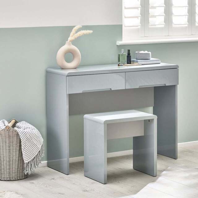 Julian Bowen Manhattan Grey Lacquer Dressing Table Stool - Size: 46 x 45 x 30cm - Wilko - image 1