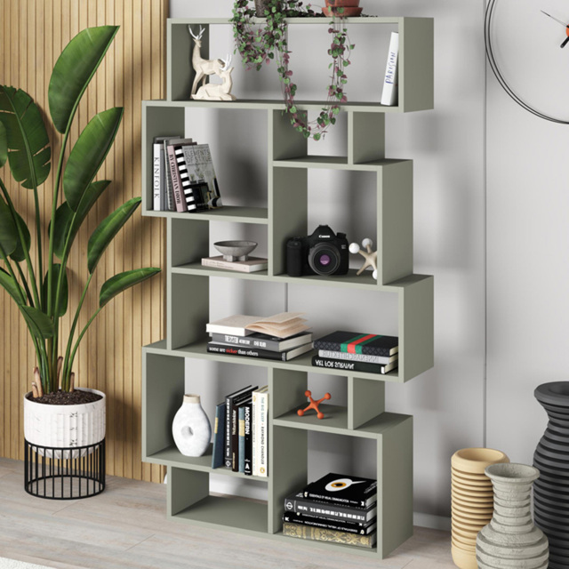 Decortie Karmato 10 Shelf Ash Green Asymmetric Tall Freestanding Bookcase - Wilko - image 1