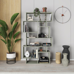 Decortie Karmato 10 Shelf Ash Green Asymmetric Tall Freestanding Bookcase - Wilko - thumbnail 5