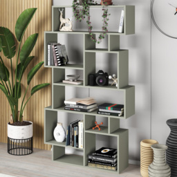 Decortie Karmato 10 Shelf Ash Green Asymmetric Tall Freestanding Bookcase - Wilko