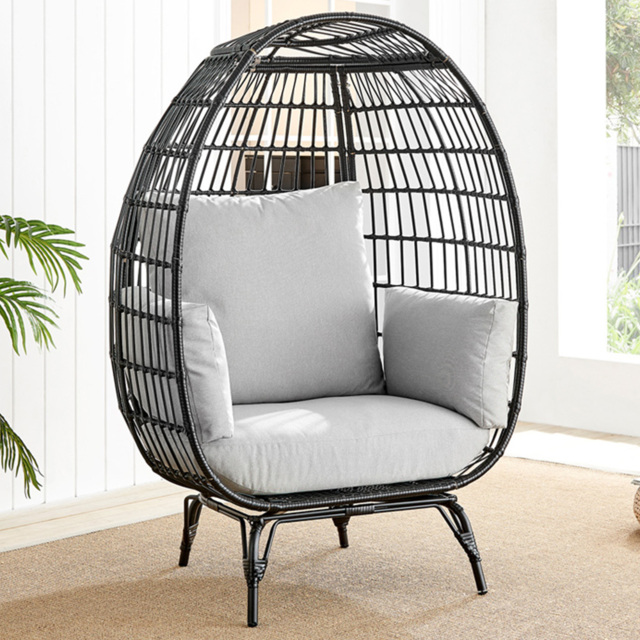 Veza Black Rattan Egg Chair with Cushions - Size: 84 x 107.5 x 148.5cm - Furniturebox - Wilko - image 1